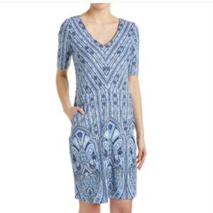 J. McLaughlin Catalina Cloth V-Neck Dress Mosaic Tile Print Pockets